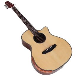 Guitare faite à la main à 6 cordes Guitare acoustique haut brillant 41 pouces massif en épicéle à épicérain à fleur de fleur avec un accoudoir avec un bord de coque d'ormeau