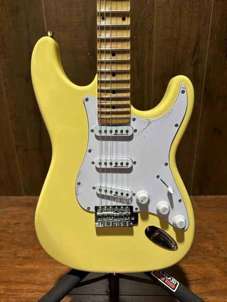 Guitare électrique ST jaune haut de gamme, touche en érable, faite à la main, en stock, expédition rapide, livraison gratuite