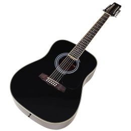 Gitaar Hoogglans 12 Snarige Akoestische Gitaar 41 Inch Western Gitaar Sparrenhouten Top Folk Gitaar Zwart en Natuurlijke Kleur