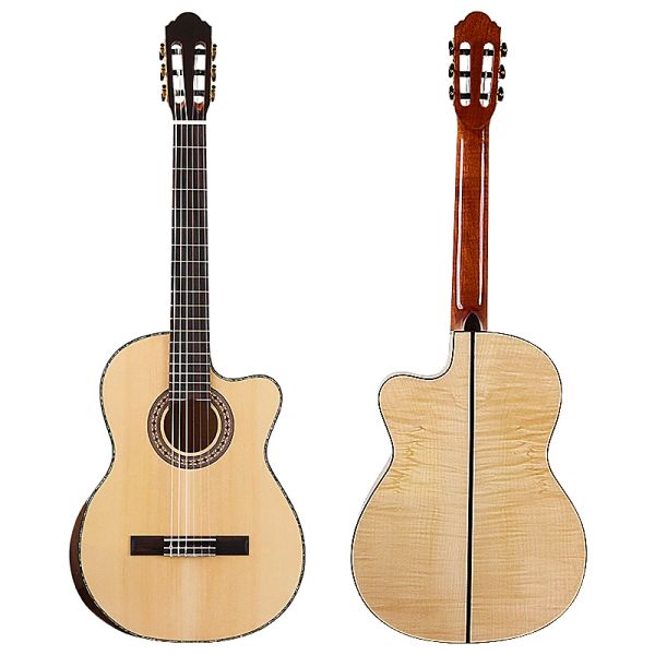 Guitare Guitare classique de haute qualité Guitare classique Cutway en érable flammé de 39 pouces avec table en bois massif d'épicéa d'angle Radian avec guitare EQ