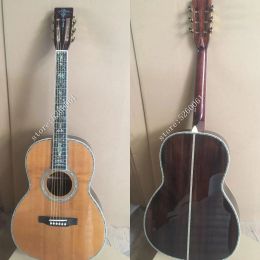 Gitaar Hoge kwaliteit 000 -stijl 39 "akoestische gitaar Solid Wood Cedar Ebony Benony Fearboard Real Abalone Shell ingelegde vaas