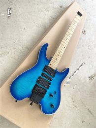 Guitare de haute qualité bleu personnalisé sans tête sans tête guitare couche érable accessoires noirs livraison gratuite