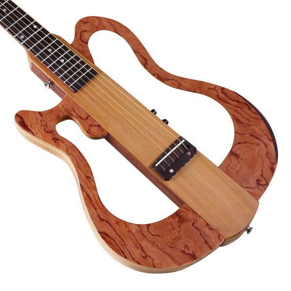 Guitare Guitare acoustique silencieuse à main gauche avec support 6 cordes, corps en bois d'érable du Canada, un côté peut être pliable, guitare silencieuse folk