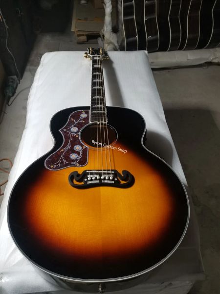 Guitarra Envío gratis Guitarra Jumbo para zurdos Guitarra acústica de madera maciza Arce flameado Calidad AAA Zurdo Hecho a mano 200 Guitarra acústica