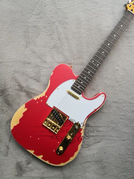 Guitare mate rouge vigate electeic guitar tel guitar body body body cou pickguard blanc 22 frettes crème reliant les tuners en or