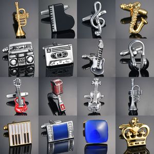 Guitare/Note de musique/Enregistreur/Microphone/Trompette Boutons de manchette Design musical Boutons de manchette Note de musique Piano Basse Cuffs gemelos bouton man