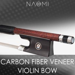 Guitare Naomi Luxueux 4/4 Violon Bow Bâton en fibre de carbone Pernambuco Placage Bow Ebony Frog W / Paris Eye Inlay Bien équilibré Violino Arco