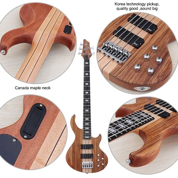 Guitarra con cuello a través de 5 cuerdas, Bajo eléctrico, Guitarra activa, cuerpo de madera maciza de Okoume, buena artesanía, Bajo de 43 pulgadas