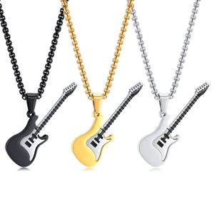 Gitaarkettingen voor mannen vrouwen, roestvrij staal/goud/zwarte kleur muziek rock hiphop sieraden cadeau, gepersonaliseerde gitaarplectrums hanger met 24 inch ketting