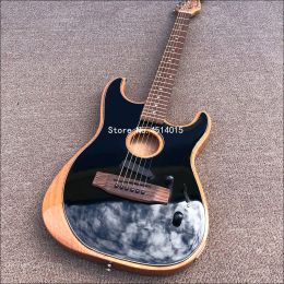 Guitare Nouvelle guitare électrique ST6 String avec peinture noire, demi-creux, bois de pêche, prix spécial, frais de port.