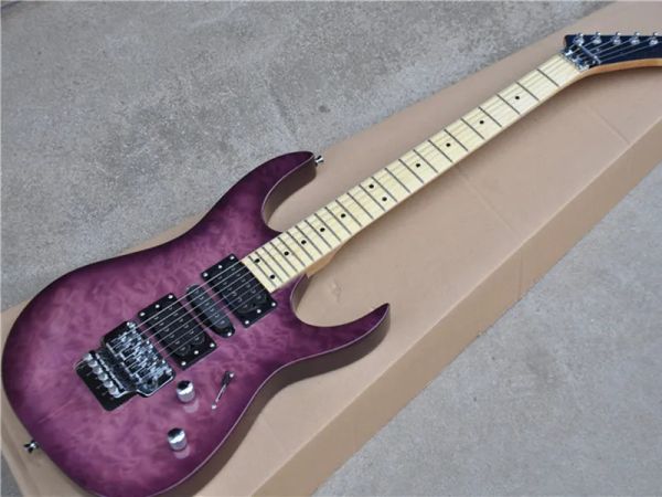 Guitare Purple Body Guitare électrique avec érable placage matelassé, cou d'érable, 22 frettes