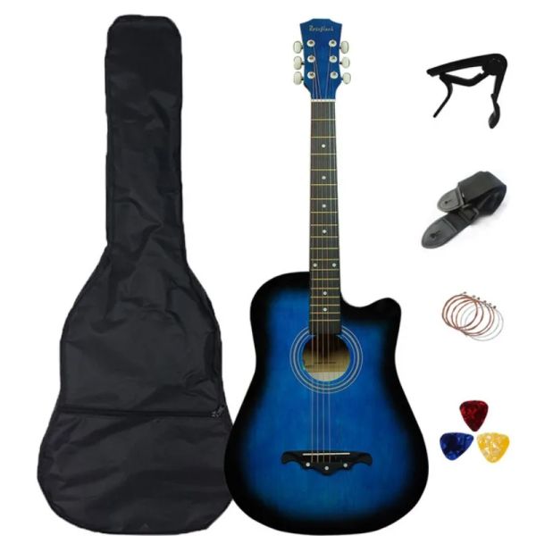 Guitare RU Shipping 38 pouces couleur guitare acoustique 6 cordes en acier guitare folk avec sac Pick Capo cordes supplémentaires 41 pouces guitare de voyage