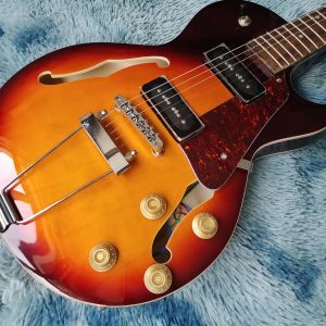 Gitaar verkoopt als hete taarten!ES 140 3/4 kleine maat korte schaal retro zon burst semi holle body elektrische gitaar zwart p90 pick -up metal