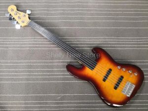 Guitare Shelly Nouveau magasin personnalisé Sunburst Maple Top Top Jazz Body Bass Bass Ebony Fretless 5 String Active Wire Electric Bass Guitar