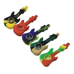 Pipa de silicona para guitarra, quemador de aceite de tabaco portátil para hierbas secas, pipas de mano con recipiente de vidrio, tubo de cuchara, pipas de mano para fumar