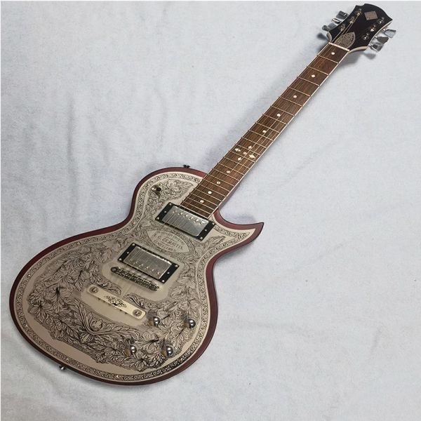 Guitar Silver Metal Pattern Panneau 6String Electric Guitar Quality Assurance Factory Prix Prix gratuitement.