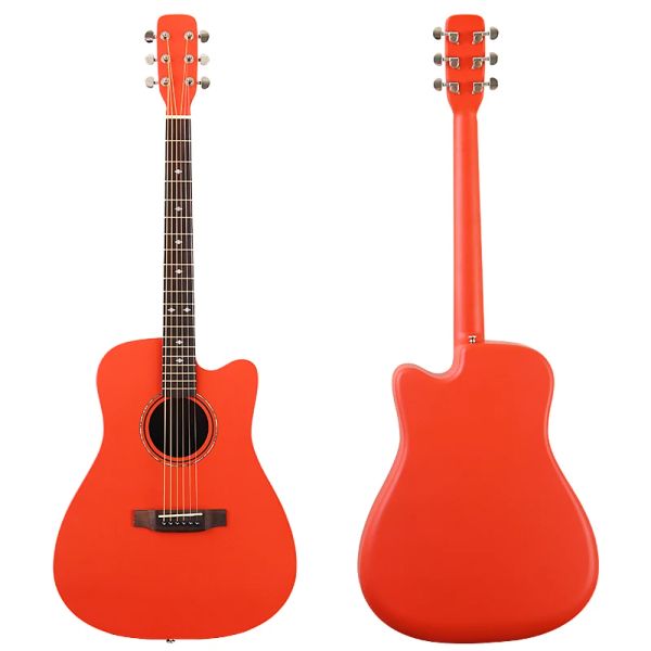 Guitarra guitarra sólida madera de madera redonda de carbono acústico guitarra 41 pulgadas color rojo 6 cuerdas guitarra folk