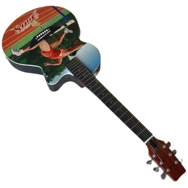 Guitarra acústica eléctrica de 41 pulgadas con parte trasera redonda, tapa de tilo, guitarra popular de 6 cuerdas con EQ