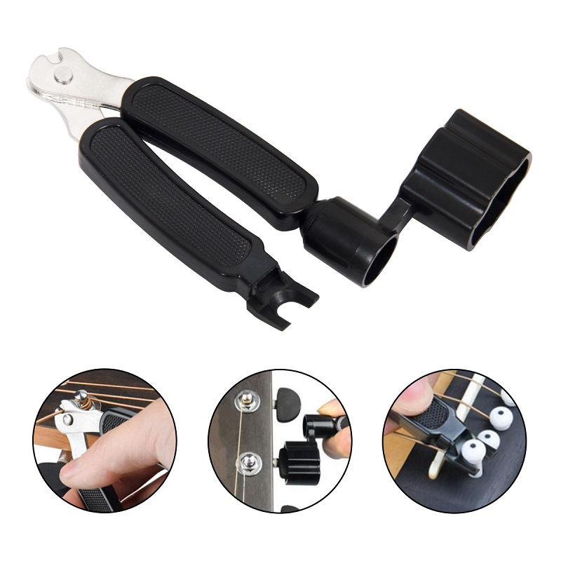 Guitar String Winder Cutter Bridge Pin Roller 3-In-1 Guitar Restringing Tool for Electric Bass Ukulele