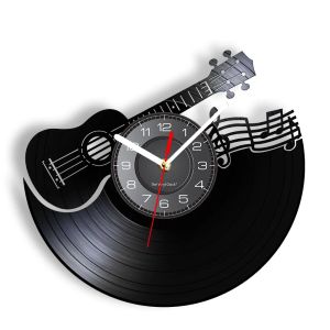 Guitare clé de sol guitare disque vinyle horloge murale 3d instrument de musique musique partition montre murale avec éclairage LED Rock N Roll cadeau