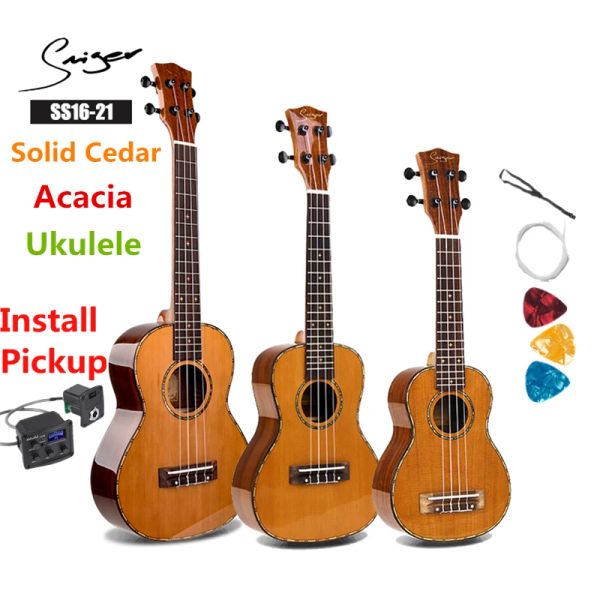 Guitare Ukulélé 21 24 26 pouces cèdre massif Acacia Mini électrique Soprano Concert ténor guitare acoustique 4 cordes Ukelele haute brillance