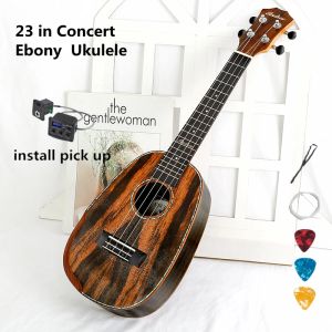 Guitare ukulélé bois d'ébène 23 en Concert forme d'ananas Mini guitare électrique acoustique 4 cordes Ukelele Guitarra Uke