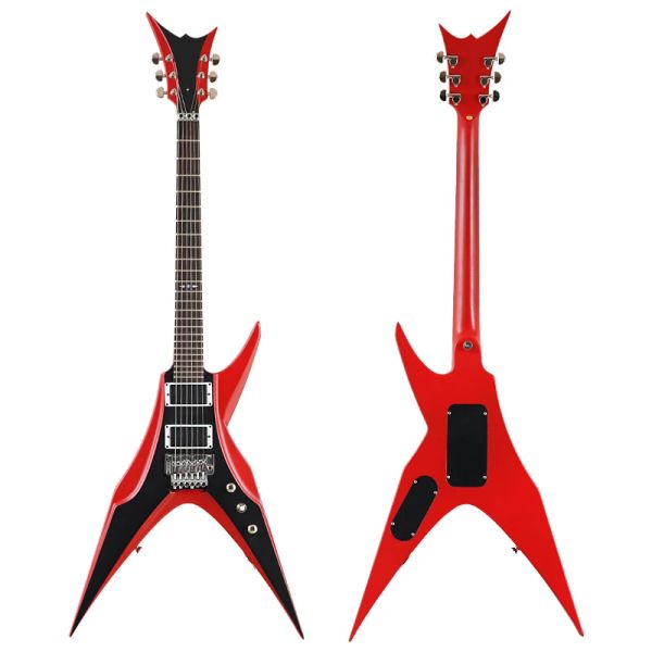 Guitarra Guitarra eléctrica en forma de V Cuerpo completo de tilo Acabado mate 39 pulgadas 6 cuerdas Mástil activo a través de la guitarra Negro Rojo Verde Rosa