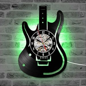 Gitaar Vinyl Record Wandklok Antieke Muziekinstrument CD LED Clocks Home Decor Creatieve Silent Hanging Horloge voor Muziek Lover