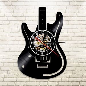 Guitare Disque Vinyle Horloge Murale Musique Vintage LP Horloge Murale Décor À La Maison Instruments De Musique Cadeau Pour Music Lover Guitariste 210310