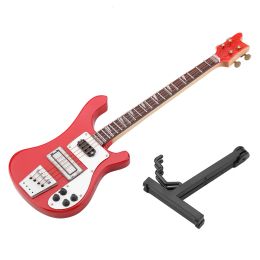 Guitarra con soporte y estuche, réplica de guitarra, modelo de miniguitarra, bajo en miniatura para decoración de festivales, oficina, hogar, manualidades, adorno