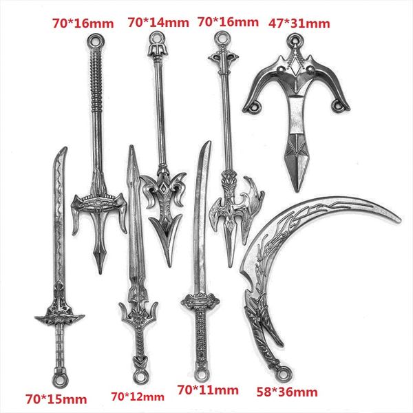 Pistolet noir 10pcs 16 styles mixtes charmes chought épée couteau arme arme arme pendentif pour bricolage à la main