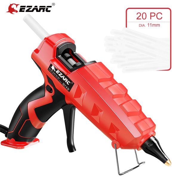 Gun Ezarc Hot Hot Fle Glue Gun 100W Kit de pistola de pegamento de tamaño completo de tamaño pesado con barras de pegamento de 20 piezas (150 x 11 mm), para reparaciones rápidas de la oficina en el hogar.