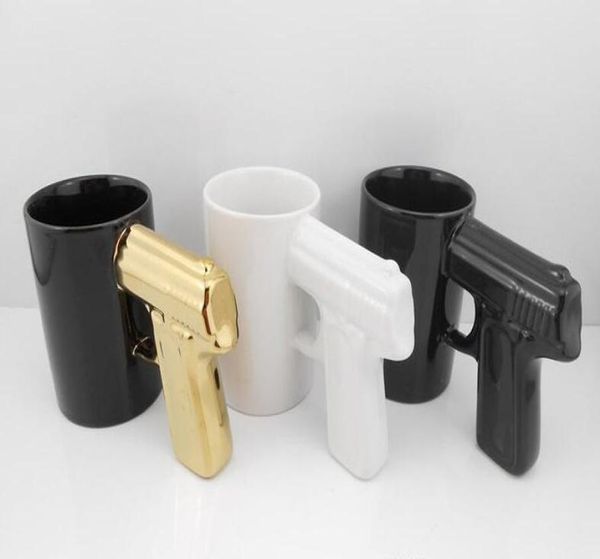 Pistolet tasse pistolet poignée café lait tasses 4 couleurs bureau créatif en céramique verres à vin galvanoplastie Drinkware bouteille DHL8237152