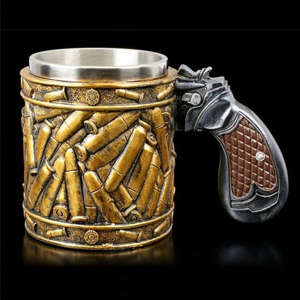 Tasses à pistolet Revolver pistolet Tankard tasse avec munitions balle coquilles rondes tasses à bière tasse à café Drinkware 400ml237d