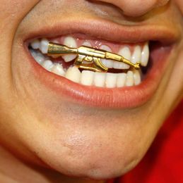 Forme de pistolet dents grills Hip Hop Rappeur Men Femmes Top Bottom Bottom Im simple dents de dents de dents de dents bijoux de bijoux Gold Silver Color2223013