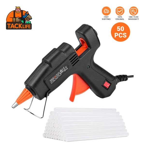 Gun TackLife Mini Glue Hot Gun Gun 20W con 50/60 PCS EVA Glue Sticks Flexible Gatger de alta temperatura Protección de sobrecalentamiento GGO20AC/GGO21AC