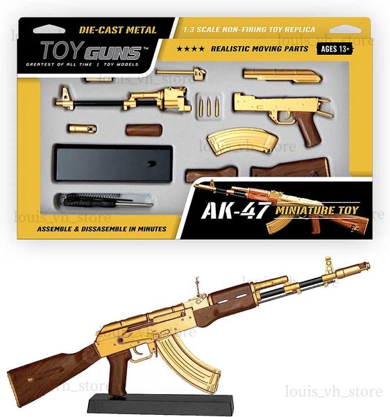 Juguetes de pistola 1/3 Pistola Modelo de pistola desmontable ensamblable Mini AK47 Rifle Mango de madera Pistola colgante chapada en oro para adultos Regalo para niños T240309