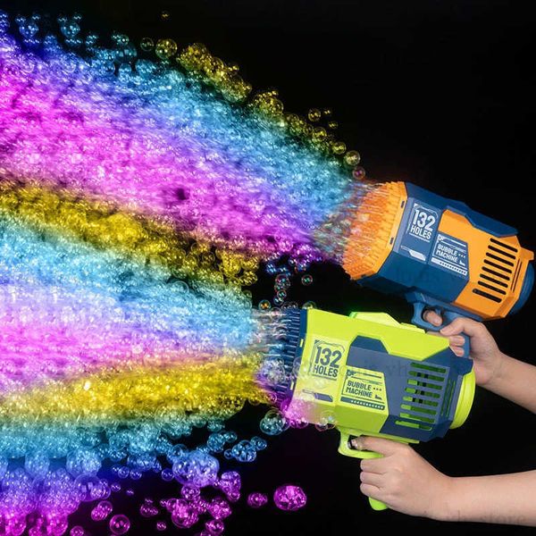 Pistola de juguete 132Hole Rocket Sparkling Bubble Gun Gatling Máquina de burbujas de jabón eléctrico Mini juguete para niños Secador de pelo automático T240309