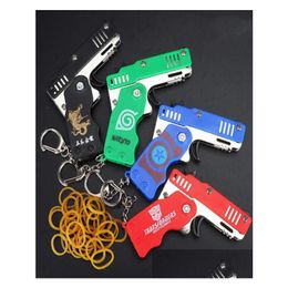 Pistool Speelgoed 1 Stuks Mini Metalen Opvouwbare Rubberen Band Buitensporten Sleutelhanger 6 Uitbarstingen Pistool Kinderen Geschenken Party Favor Y22107666295 Drop Delivery Dhmzv