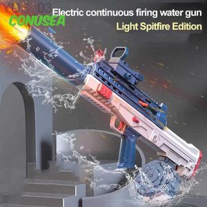 2023 LED-waterpistool Elektrisch pistool Automatische waterpistolen Vlammend vuur Zomer Buiten Grote capaciteit spuitspeelgoed voor jongens Meisjes Kid YQ240307