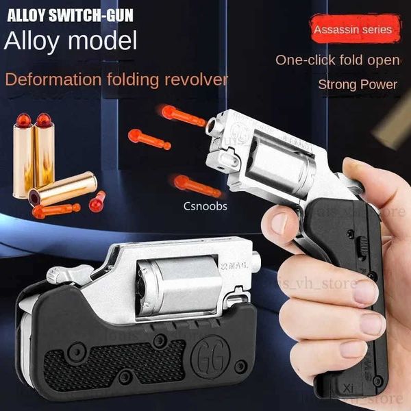 Gun Toys 2024 Lifecard Alloy Revolver Switch Toy Gun Pistola Plegable Soft Bullet Shell Eyection Blaster Launcher para niños Adultos Regalos T240309