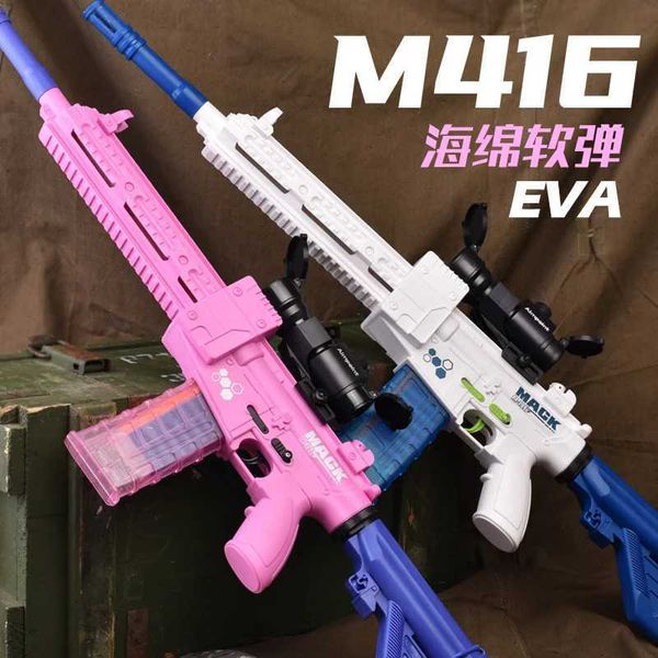 Gun Toys 2024 nuevo M416 craqueo eléctrico pistola de bala suave juguete esponja ventosa bala suave niños rifle de bala suave niño toylink azul 240307