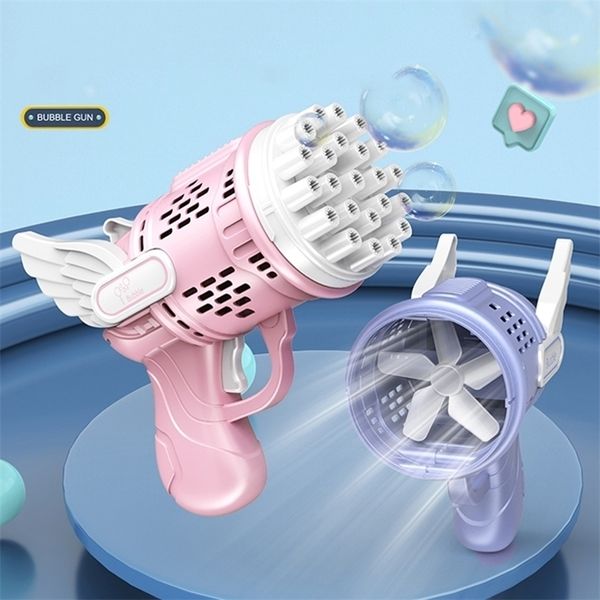 Pistolet Jouets 23 Trous Ange Pistolet À Bulles Fusée Bulles Machine Forme De Mitrailleuse Souffleur Automatique avec Bulle Liquide Jouets pour Enfants Cadeau De Fête Des Enfants 220913