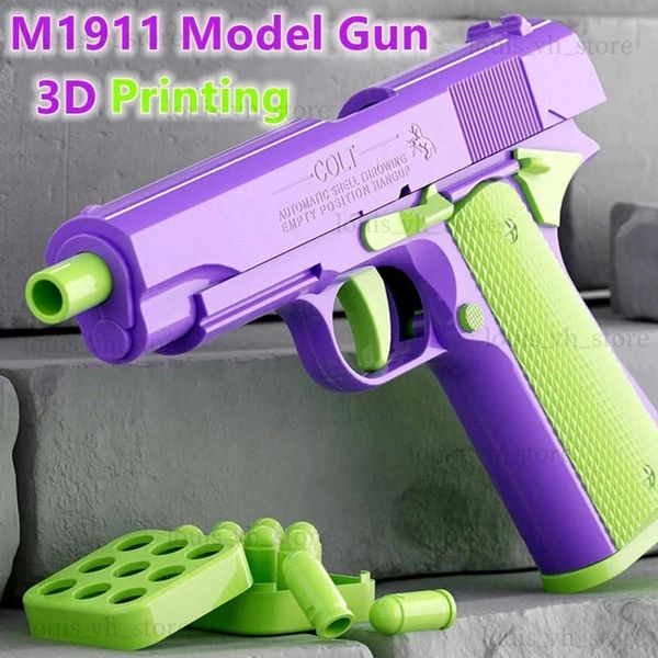Gun Toys 3D imprimé M1911 pistolet à éjection de coquille modèle de pistolet à gravité jouets à saut droit pistolet sans tir enfants jouet anti-stress cadeau de noël T240309