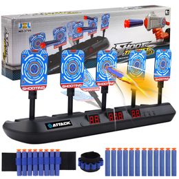 Gun Toys 5 Bit Auto Reset Électrique Scoring Cible Jouet avec 2PCS Bracelets 20PCS Recharge Fléchettes Lumière Sonore pour Nerf Jeu de Tir 230704