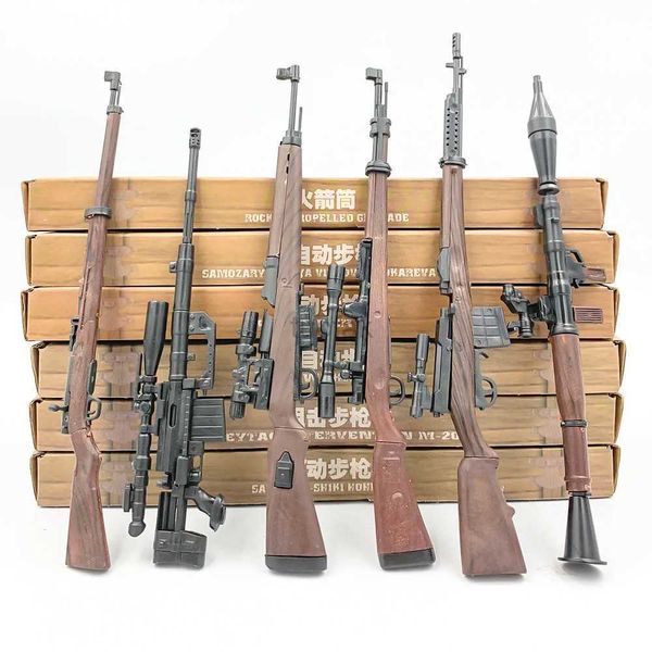 Toys de pistolet 6pcs 1/6 Assemble Assemble Modèle de pistolet Toy 98K M200 RPG SVT40 38 G43 Sniper Rifle Sand Table Brick Decor Action Figure W / Box 240417