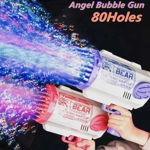 Jouets à canon 80 trou grand bulle arme à feu à arme à pistolet LED Soap Bubble Summer Electric Childrens Outdoor Sports Party Party for Wedding Children T240506