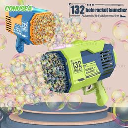 Gun Toys Bubble Gun Machine 132 trous Rocket Soap Souffleur automatique avec jouets légers pour enfants Enfants Garçons Cadeaux Jouets de plein air Mariage Enfants T240309