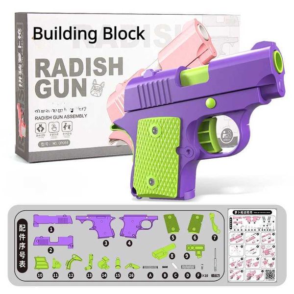 Toys Blocy Blocy Blocing Gravity Radish Toy Toy Assemblable détachable Robber Handgun Blowback Mini Pistol For Kids Adult Fidget Toys Gift T240428