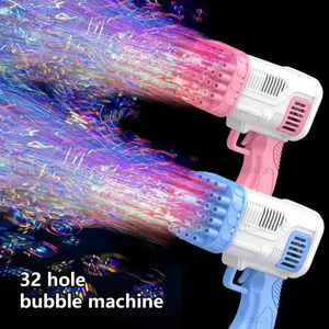 Pistola de juguetes para niños Máquina de burbujas de 32 orificios Pistola de burbujas eléctrica Juguetes para soplar burbujas al aire libre para padres e hijos sin batería Agua de burbujas T240309